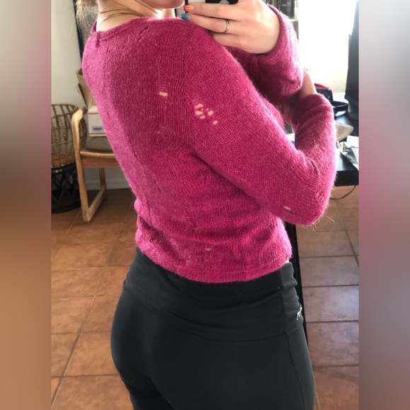 MOHAIR Distressed Raspberry Sweater in SMALL - Picture 3 of 3